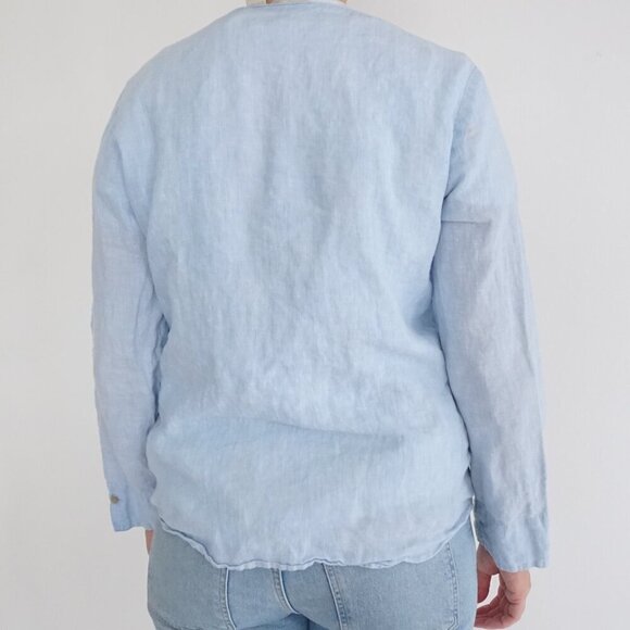 J.Jill Sky Blue 100% Linen Breathable Button Up Long Sleeve Shirt S - Picture 3 of 12